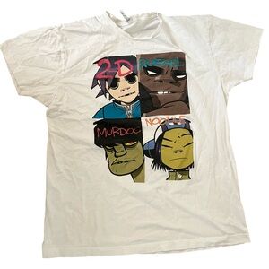 Y2K 2001 Gorillaz Band Tshirt 2-D Russel Murdoc & Noodle White Size Large VTG